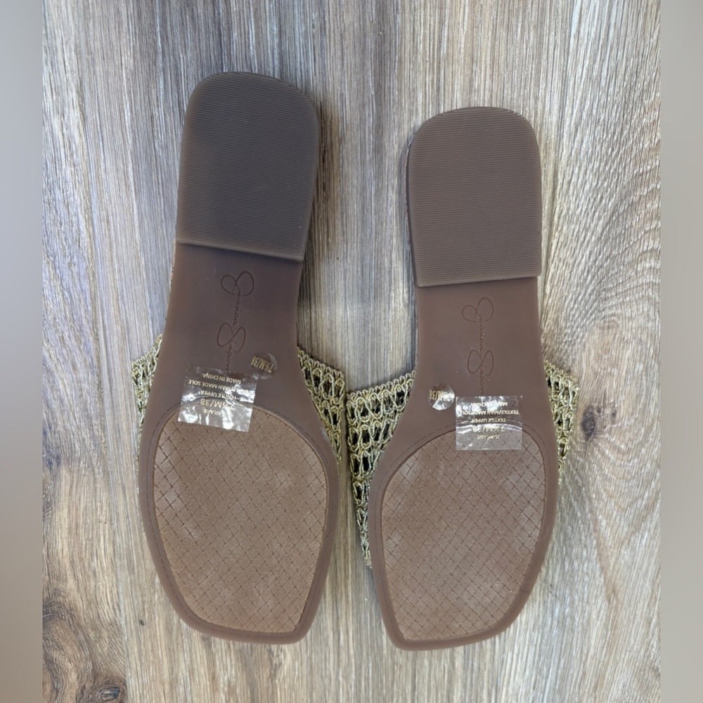 Jessica Simpson Gold Woven Slide Sandals Cork Footbed Size 7.5 - Picture 6 of 7